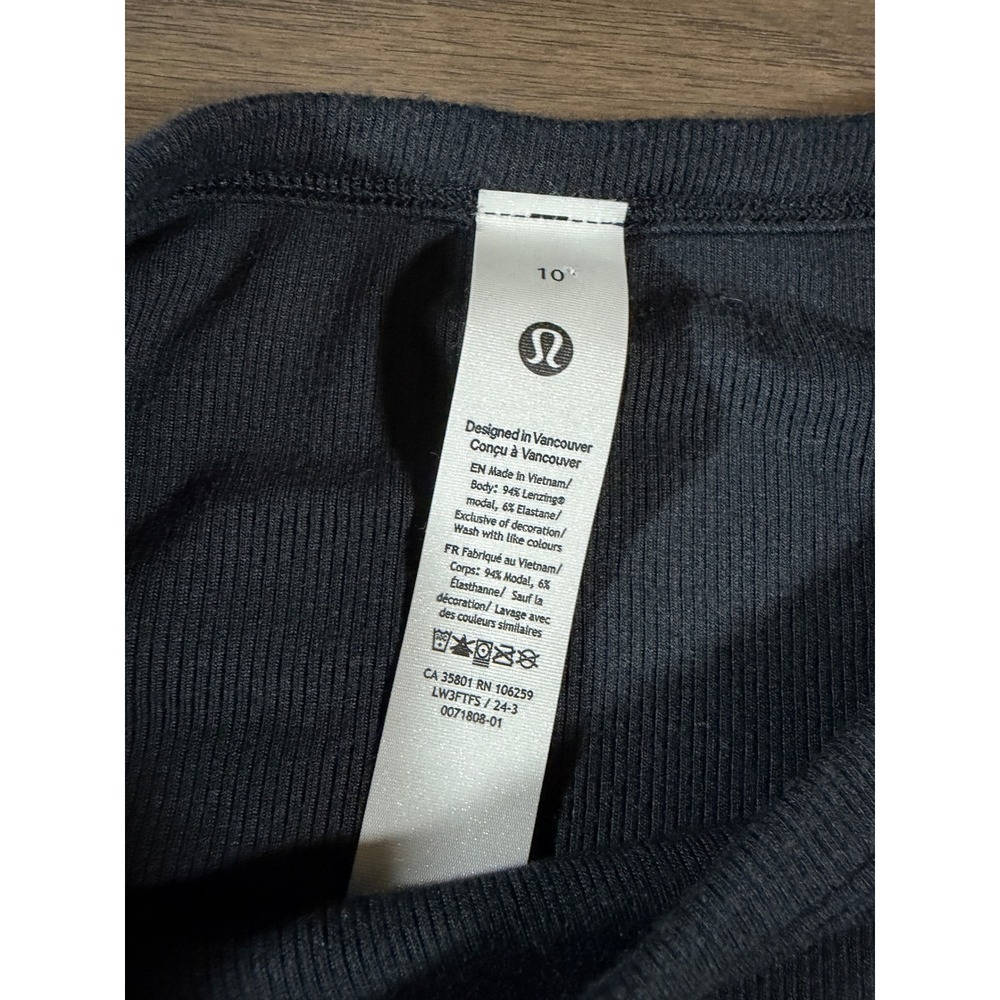 Lululemon Ribbed Long Sleeve Top Black Crew Neck Modal Blend Size 10 LW3FTFS - Picture 2 of 6
